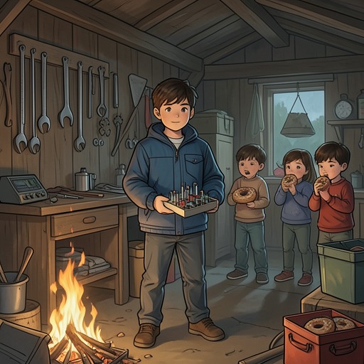 The Toolshed Fire and Free Doughnuts from "The Best Christmas Pageant Ever". This flow traces how a stolen chemistry set causes a fire and how the Herdman children turn the emergency’s unintended reward into a lasting lesson.