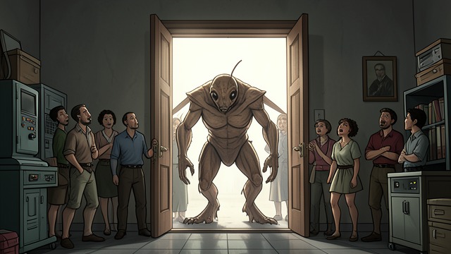 Public Exposure from "The Metamorphosis". Public Exposure The Door Opens Gregor opens his bedroom door and exposes his altered body to the household and the Chief Clerk.