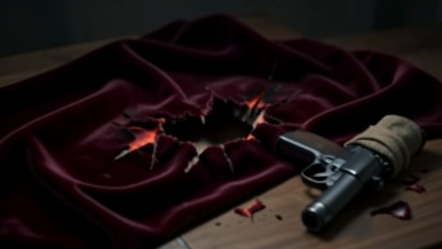 The Stole’s Gunshot Marks from "Death on the Nile". A Shot Through Velvet The wrapping examined Miss Van Schuyler’s velvet stole is scorched and pierced, indicating that a pistol was fired through its folds.