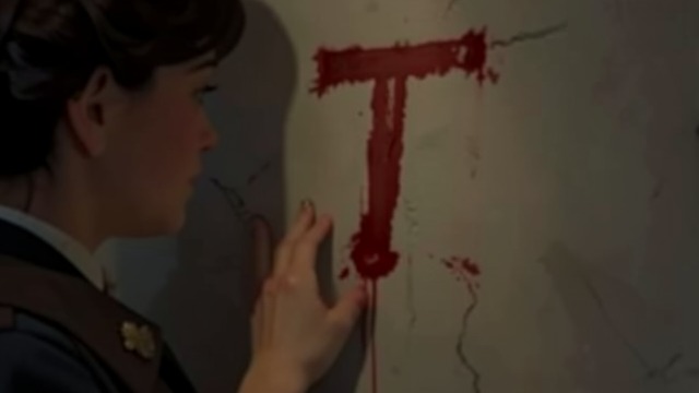 The Bloodied Initial from "Death on the Nile". A Message on the Wall The apparent signature Poirot finds a J written in a reddish stain on Linnet’s cabin wall.