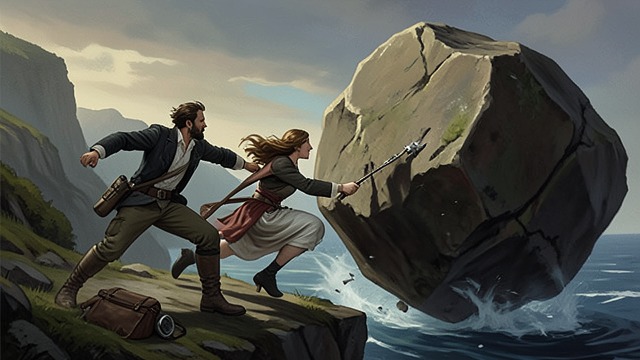 A Close Escape from "Death on the Nile". The Boulder Falls A sudden attack Linnet and Simon rest near the cliff when a large boulder hurtles past them.