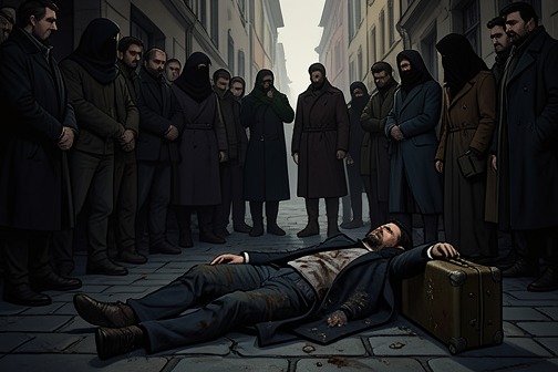 Nico Peterson's staged death from "The Black-Eyed Blonde". Nico Peterson's staged death was a substitution designed to make his disappearance look like a fatal hit-and-run.