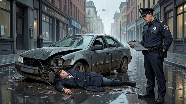 The Official Corpse from "The Black-Eyed Blonde". A Death on Record The Police Finding Joe Green tells Philip Marlowe that Nico Peterson died in an April 19 hit-and-run near Latimer Road.