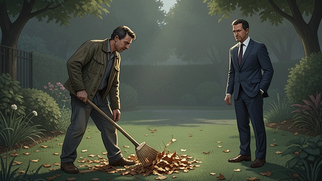 A Silenced Conversation from "The Black-Eyed Blonde". The Rake and the Manager A frightened worker On a later visit, Marlowe encounters Lamarr raking leaves and asks whether Captain Hook is about.