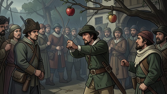The Shot Lands from "William Tell". The Shot Lands An unbearable pause William Tell first cannot aim steadily, and the crowd fears that he may strike his son or a bystander.