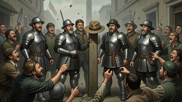 The Empty Hat Post from "William Tell". The Empty Hat Post An absurd assignment Friesshardt and Leuthold must guard a hat while the people avoid the meadow.