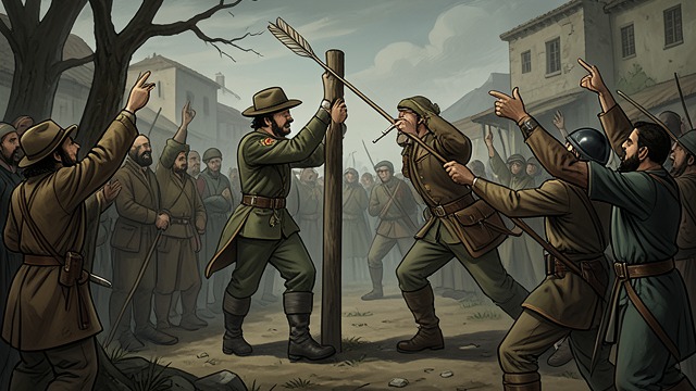The Hat Is Pierced from "William Tell". The Hat Is Pierced Refusal to bow William Tell walks past the pole without paying homage, and Friesshardt strikes him for disobeying.