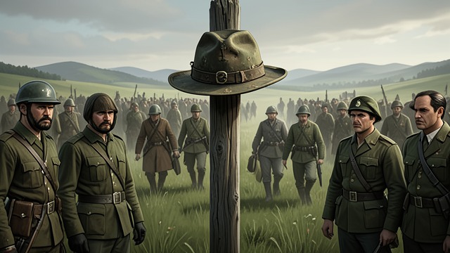 A New Humiliation from "William Tell". A New Humiliation An imposed symbol Hermann Gessler places an old hat atop a pole in the meadow and orders the people to bow to it.