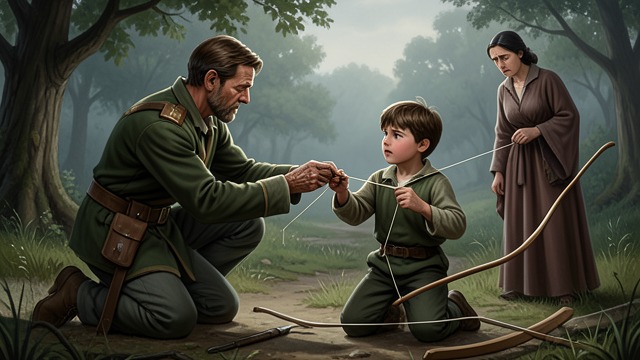 A Shared Practice from "William Tell". A Shared Practice A father teaches William Tell encourages Walter to mend his own bowstring and learn to shoot through practice.