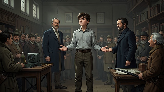 Walter Refuses Fear from "William Tell". Walter Refuses Fear A child stands firm Walter declines to kneel or have his eyes bound and says he will stand still.