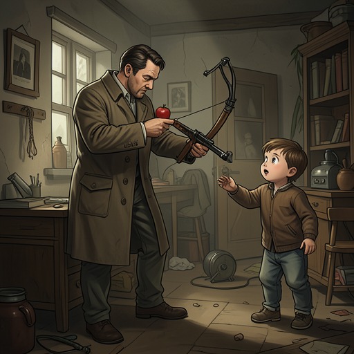 The Apple and the Bow from "William Tell". This thread follows William Tell’s skill with the crossbow from a celebrated talent to a test of paternal love and political defiance.