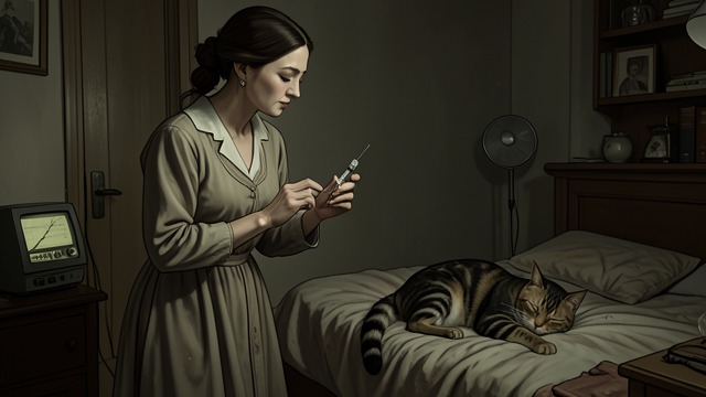 The Final Touch from "The Friend". The Final Touch A sudden awareness When the first injection proves difficult, the cat stretches a paw toward the Narrator and gives her a disbelieving look.