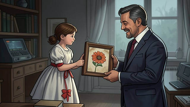 The First Gift from "The Girl with the Dragon Tattoo". A Child's Present The Flower Eight-year-old Harriet Vanger gives Henrik Vanger a framed pressed flower.