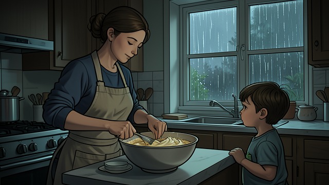 Cake on a Rainy Day from "Leave the World Behind". Cake on a Rainy Day Rose’s Project Rose remembers Amanda’s promise to bake a cake if it rains and prepares a boxed mix.
