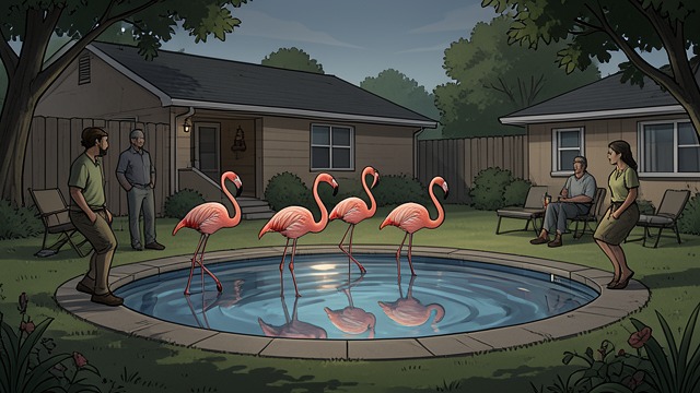 The Flamingos Arrive from "Leave the World Behind". The Flamingos Arrive An Impossible Sight Amanda, Clay, and George see flamingos in and around the pool.