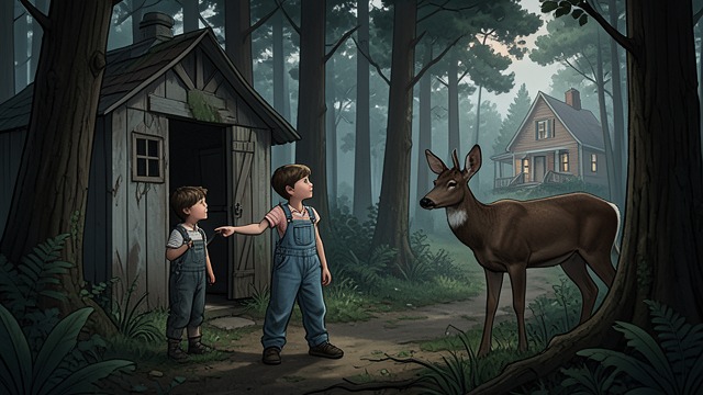 The Woods with Archie from "Leave the World Behind". The Woods with Archie A Shared Exploration Rose convinces Archie to go into the woods, where they find a shed and look toward the house.