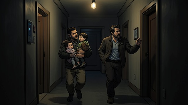 Fear Reorders the Household from "Leave the World Behind". Fear Reorders the Household Shared Protection After the noise, the adults focus on locating and calming the children.