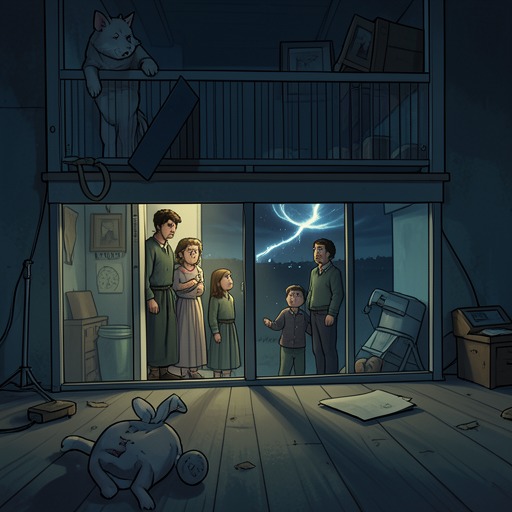The Unexplained Noise from "Leave the World Behind". This flow traces the noise from an incomprehensible disturbance to a recurring warning that reshapes the household’s sense of danger.