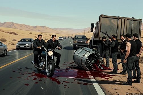 Callan crew's robbery of Barrera cash couriers from "The Power of the Dog". The robbery of Barrera cash couriers turns a routine southbound transfer into a lethal, meticulously staged ambush.