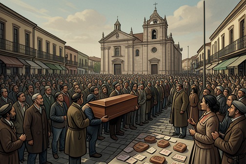 “Justicia” protest at Cardinal Parada's funeral from "The Power of the Dog". The protest at Juan Ocampo Parada’s funeral transforms a day of mourning into a direct public challenge to the Mexican government.