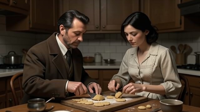 A Visit to the Kitchen from "The Power of the Dog". A Visit to the Kitchen Quiet Companionship George visits Rose at the inn and sits while she mixes biscuits.