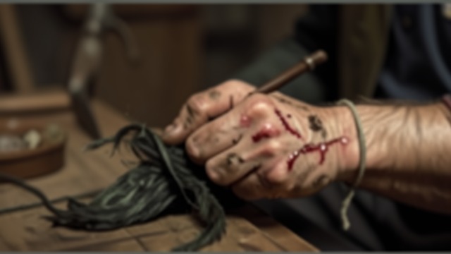 The Rope’s Hidden Cost from "The Power of the Dog". The Rope’s Hidden Cost Exposure Through Craft Phil works the new rawhide with bare, damaged hands.