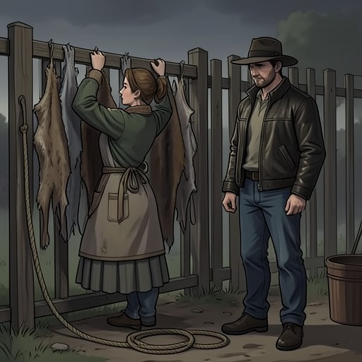 The Hides and the Rawhide Rope from "The Power of the Dog". This flow traces how the hides Rose sells become the material link between Peter’s plan and Phil’s fatal infection.