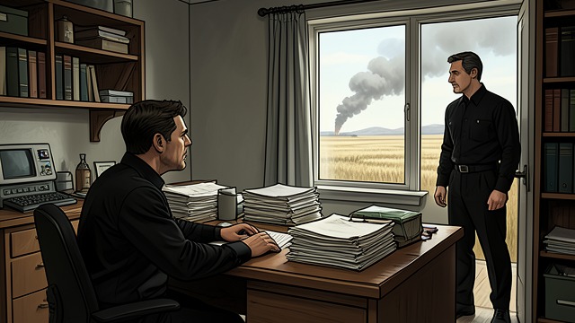 A Crowded Trading Office from "Butcher's Crossing". A Merchant Among the Hides A growing business J.D. McDonald receives Will Andrews in a cramped office crowded with ledgers, loose papers, and accounts.