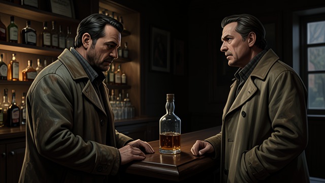 The Stranger at the Saloon from "Butcher's Crossing". Recognition Fails A Meeting in the Bar Andrews finds Hoge alone with whisky at Jackson’s Saloon and asks after Miller.