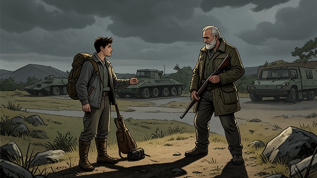 The Hunter’s Invitation from "Butcher's Crossing". Meeting an Experienced Guide Seeking Knowledge Andrews approaches Miller hoping to learn what the western country is like.