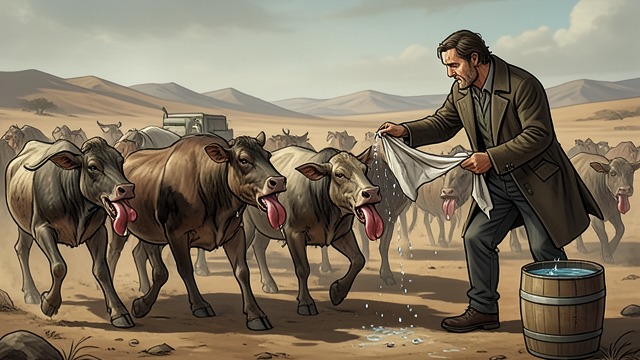 Water Measured by Drops from "Butcher's Crossing". Water Measured by Drops The Animals Fail As thirst worsens, the oxen’s tongues swell and the horses lose strength.