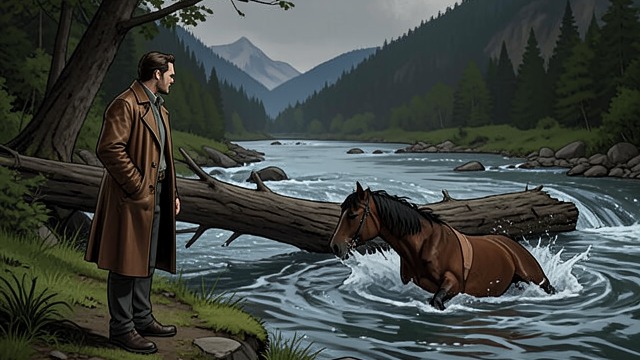 The Spring River Death from "Butcher's Crossing". The Crossing Ends the Expedition A dangerous passage On the party’s return, the spring melt has swollen the river.