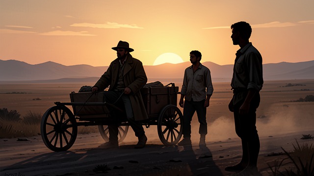 Shared Work on the Plains from "Butcher's Crossing". Companions in the Routine The Camp’s Daily Dependence Hoge drives the wagon, manages the oxen, cooks, and sings hymns as the party crosses the plains.