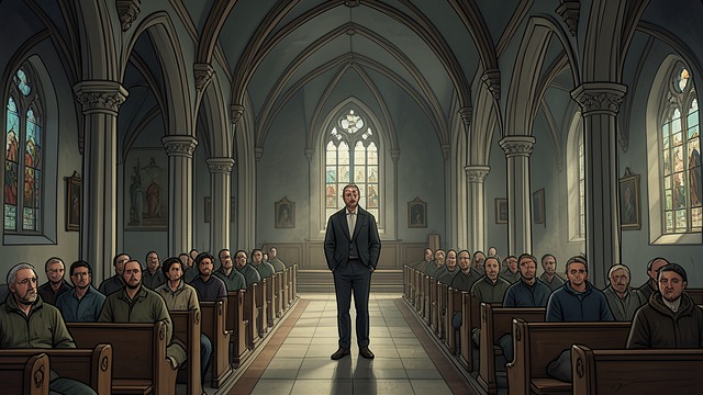 教堂内部,《黄衣之王》中的场景。教堂内部 圣巴纳巴教堂从避难所变成了灵魂追逐的密室。 公共礼拜 会众依旧平静,而叙述者却察觉到一个不可能存在的迫害者。 不稳定的神圣性 恐惧一旦进入感知,建筑便无法保证安全。