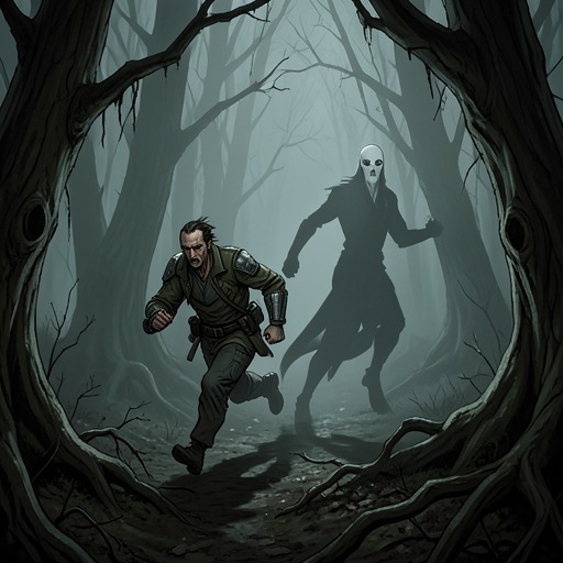 The Dragon's Court Pursuit from "The King in Yellow". This flow traces the narrator's flight from a hateful figure into a supernatural encounter with death and judgment.