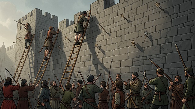 The Siege of Wark from "The Last Duel". The Siege of Wark An English stronghold The French and Scots attack Castle Wark with ladders and crossbow fire.