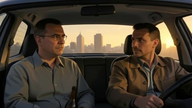 The Birthday Drive from "The Leopard". The Birthday Drive A friend comes when called Harry asks Øystein to drive him to meet Kaja, and Øystein arrives despite claiming that he is no taxi driver.