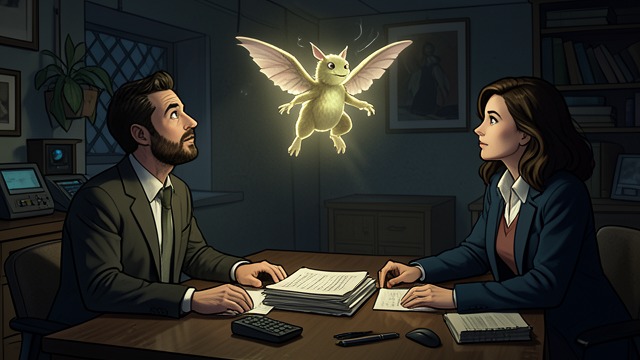 The Briefing Demon from "The Portable Door". The Briefing Demon Instructions in a File A tiny demon named Vox emerges from the assignment file and gives the pair their travel and operational instructions.