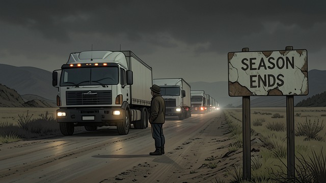 The Season Ends from "Nomadland". The Season Ends The taillight parade When holiday demand passes, temporary workers are released and drive away.