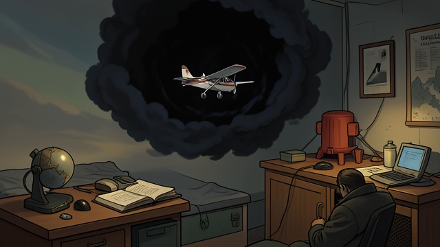 Planes Into Darkness from "The Invincible". Planes Into Darkness First Craft Lost A low reconnaissance craft approaches the Black Mechanical Cloud and disappears inside it.