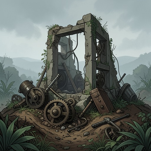 The Persistence of the Past from "The Invincible". This flow traces how the Lyran past survives indirectly in ruins, mechanisms, and evolutionary forms long after biological civilization disappears.