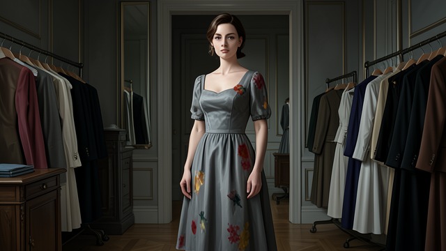 Ruby’s Darned Dress from "Sanctuary". Ruby’s Darned Dress Repair Ruby Lamar wears a carefully brushed gray dress with visible hand-darning.