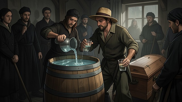 作为社会货币的酒精,《《圣殿》》中的场景。葬礼上的酒 免费分发 吉恩把烈酒倒进葬礼潘趣酒中,以此表达对雷德的忠诚。 狂欢 哀悼变成了醉醺醺的场面,音乐与暴力和棺材争夺注意力。 社会裁决 这一事件揭示出一种无法区分悲痛与消费的文化。