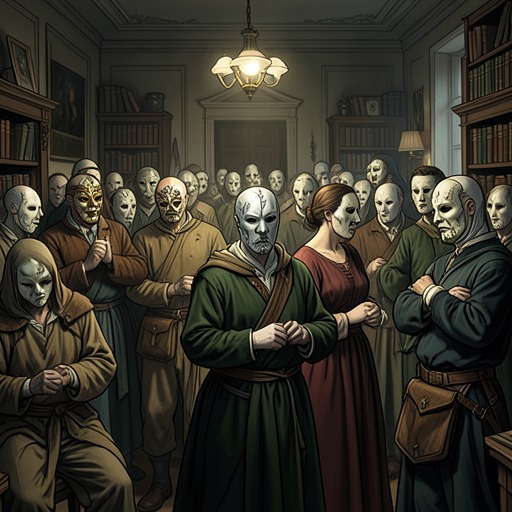 The City of Masks from "Sanctuary". Characters repeatedly use clothes, makeup, rooms, and public roles to conceal vulnerability while making identity increasingly unstable.