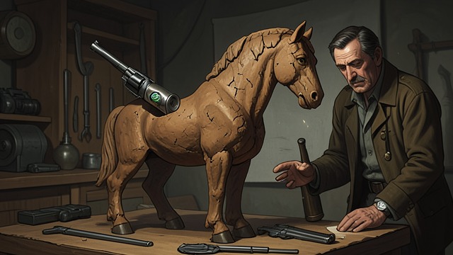 The Clay Horse from "The Hollow". Concealment as Sculpture Hidden Weapon Henrietta hides the fatal revolver inside an armature and builds a rough clay horse around it.