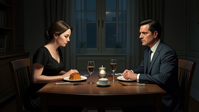Lunch After Death from "The Hollow". Caramel Custard Domestic Continuity Lucy debates whether the household should eat after John dies.