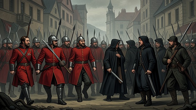 Forces Draw Near from "Henry IV, Part 2". A Confrontation Expected The Royal Army Advances The Archbishop's scouts report a large royal force approaching.