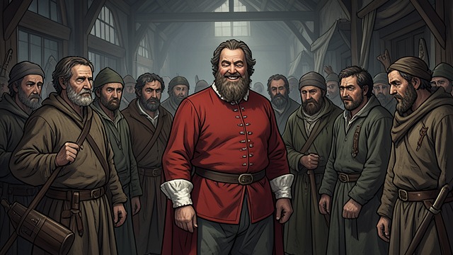The Mustered Men from "Henry IV, Part 2". A Poor Muster Names on the Roll Mouldy, Shadow, Wart, Feeble, and Bullcalf appear before Falstaff.