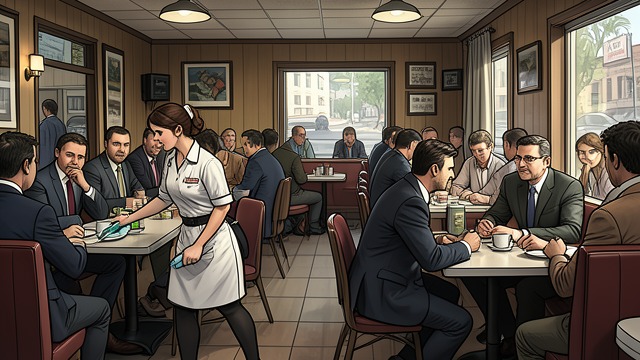 Tax Season Rush from "The Secret of Secrets". Crowds and Opportunity Intensified Business Tax season fills the diner with office workers and executives.