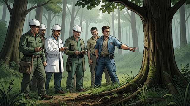 Environmental Reconstruction from "The Secret of Secrets". From Terminal to Park Spatial Reasoning Soil, grass, and pine straw redirect the technicians toward a wooded park.